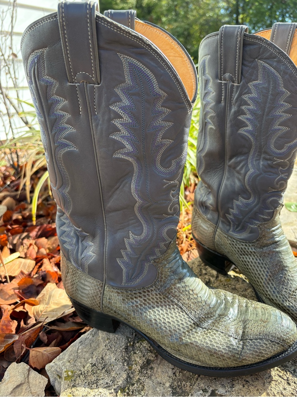Vintage Justin Leather Exotic Snakeskin Cowboy Boots Gray, Size 10D, Style Y6789